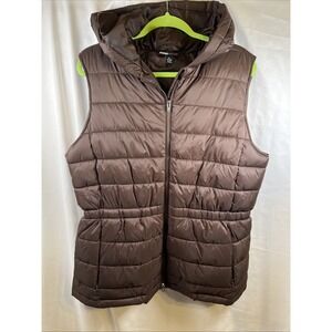Swiss Tech Brown Quilted Hooded Puffer Vest